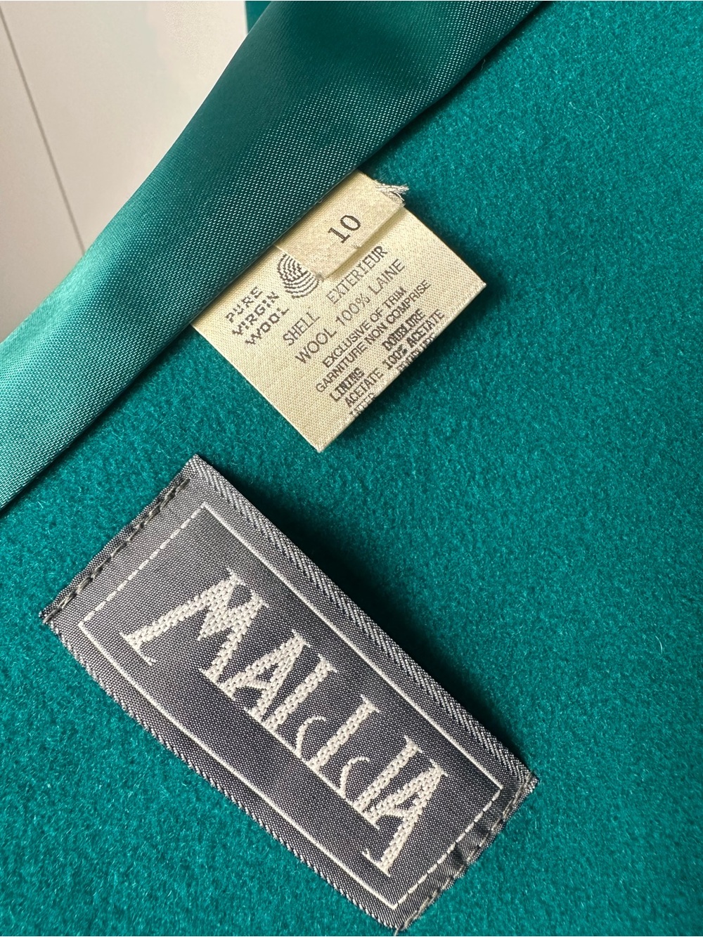 Vintage Mallia 100% Wool Teal Double Breasted Long Coat Size 10 - Picture 5 of 5